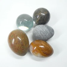 Carved Stone Egg & Sphere Lot Vintage Marble Onyx Polished