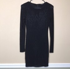 Blashe Women’s Black Studded Mesh Long Sleeves Cocktail Sheath Dress Sz S