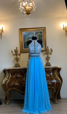 open lace back dress Open-Back Long Beaded Prom Dress with Sheer Waist