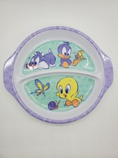Vintage Baby Looney Tunes Divided Kids Plate Sylvester Tweety Daffy Melamine