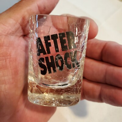 After Shock Shot Glasses 1 Square Crackle Glass 1 Rare Round Clear/Black Letters