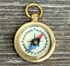 Mini working compass 1" brass glass gold bronze steampunk pendant  gift item