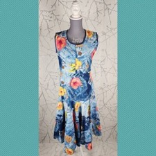 Unbranded Tropical Floral Denim Print Flowy Dropwaist Midi Dress | Women's S