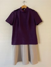 Vintage Burt Stanley Layered Twofer Dress 16 Two Tone Colorblock Purple Gray