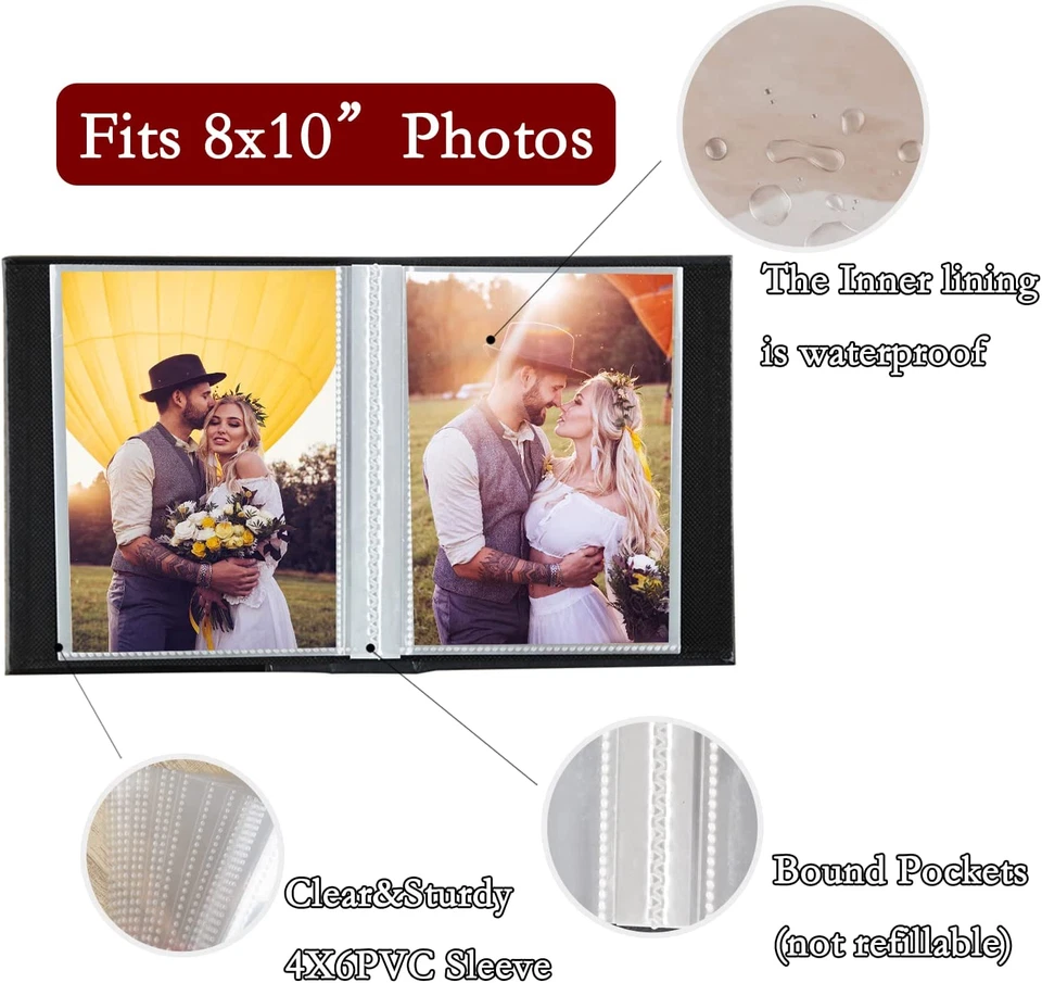 Álbum de Fotos 8X10 Páginas Transparentes Bolsillos Cubierta de Cuero Deslizable en Álbum de Fotos Soporte Foto 4 de 4