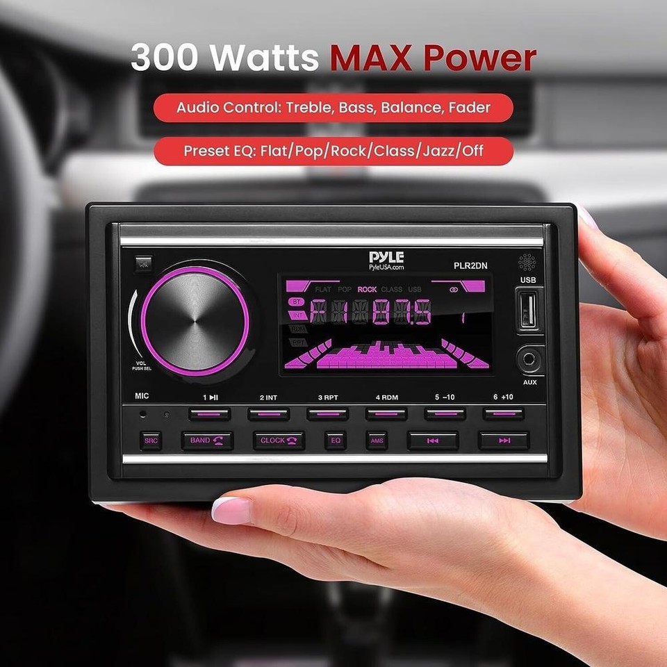 Pyle Bluetooth Marine Receiver Stereo -300W Single DIN Boat Marine Head Unit Amplifier System W/Digital LCD, Mic, Hands-Free Calling, AUX, MP3, USB/ SD, AM/FM Radio, Remote Control- PLMRB38B.5 (Black