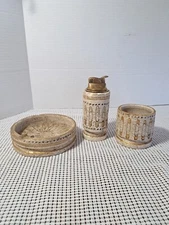 Table Lighter, Cigarette Cup,  & Ashtray Chips & Glued Cracks On Lighter Holder