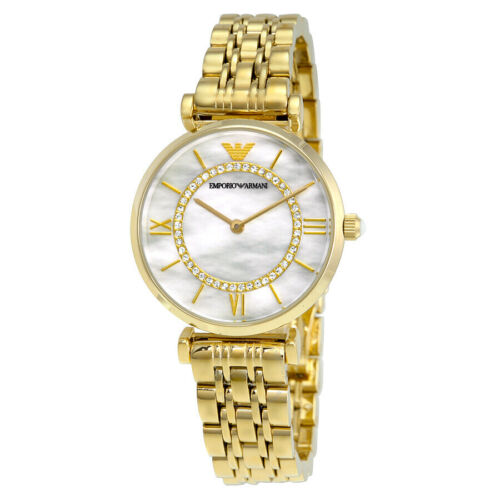 Emporio Armani Gianni T-Bar Gold Mother of Pearl Dial Womens Wrist Watch AR1907 - Picture 1 of 4