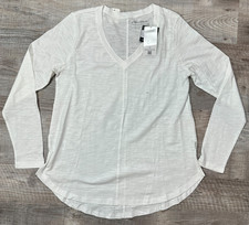 NWT Eddie Bauer Concource V- Neck Long Sleeve Tee White Women's Sz M