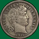 1911 Barber Dime Silver Extremely Fine XF Coin #33338