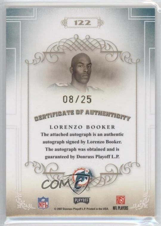 2007 Playoff National Treasures /25 Lorenzo Booker #122 Rookie Auto RC - Image 2 of 2