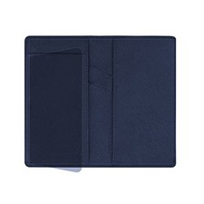 Leather Checkbook Cover with Built-in Divider Pen holder For Men Navy Blue