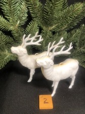 Vintage Christmas White Reindeer Deer Ornaments 2 Hard Plastic Reindeer 2