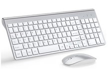 Wireless Keyboard Mouse Combo Silent Full Size 2400 DPI Silver New