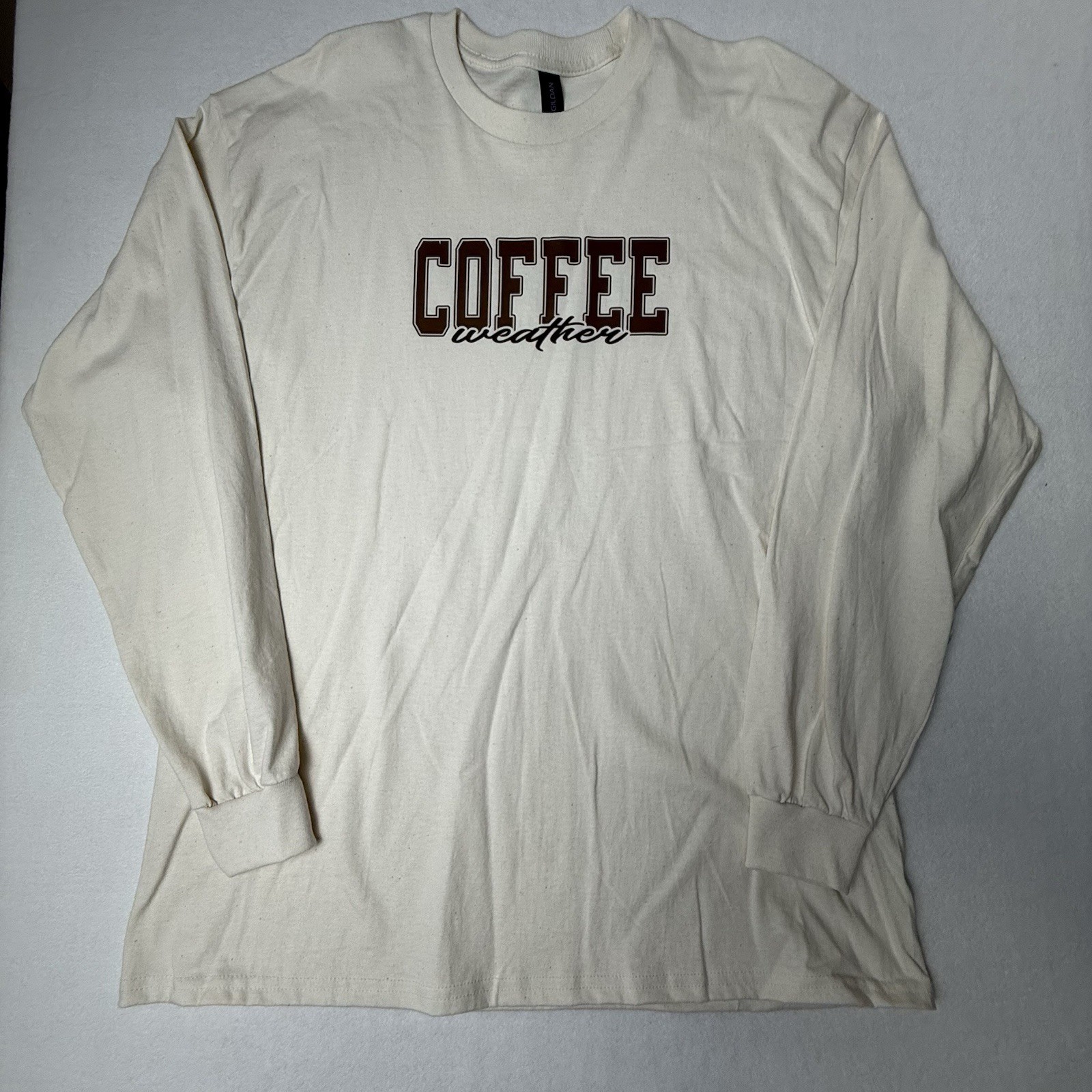 New Gildan Heavy Cotton T-shirt Unisex XL Ivory Coffee Weather Long Sleeve