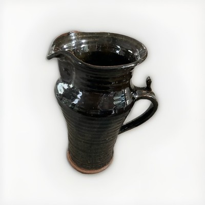 Vintage Studio Pottery Stoneware Pitcher Black Glazed Handmade Art Pottery Jug