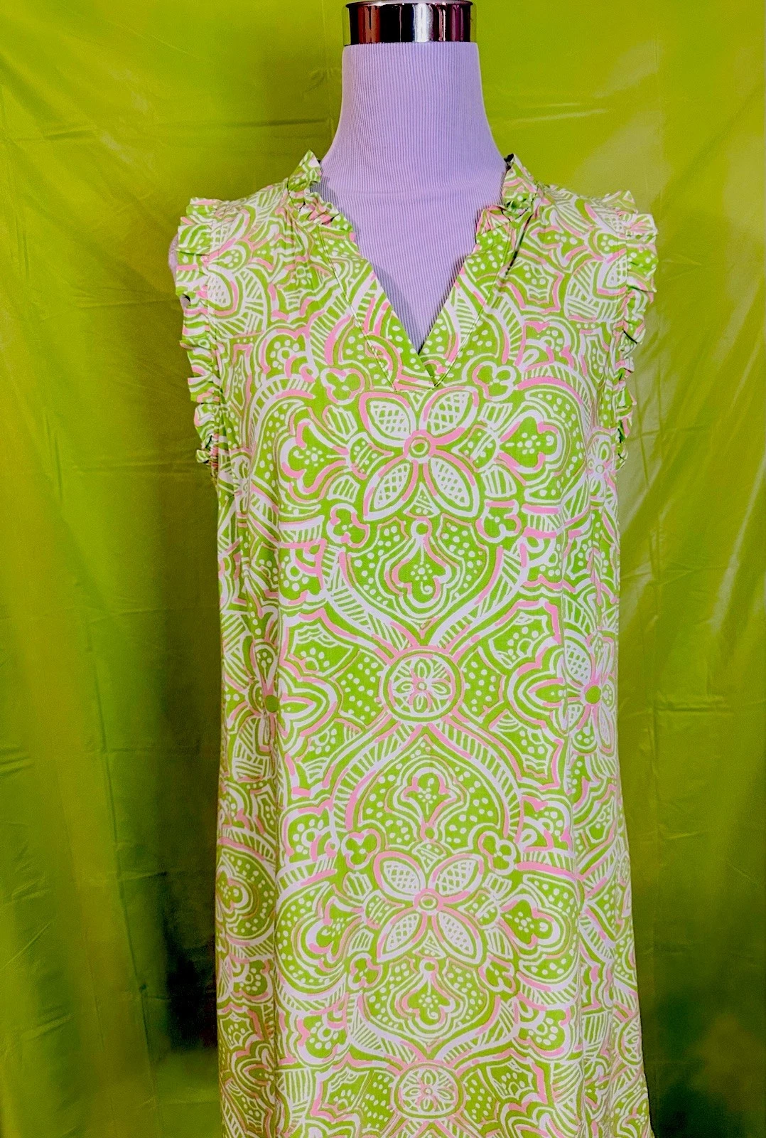 VETEMENTS Abito tubino Crown & Ivy donna taglia media verde con volant scollo a V costa preppy