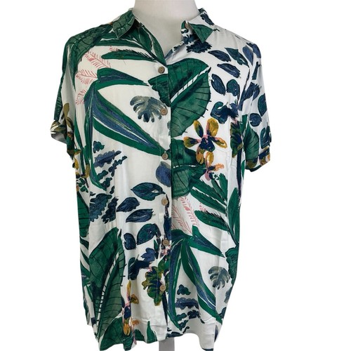 Denim & Co Blumendruck Knopfleiste Bluse Damen Gr. 1X Hawaii Neu 9066 - Bild 1 von 5