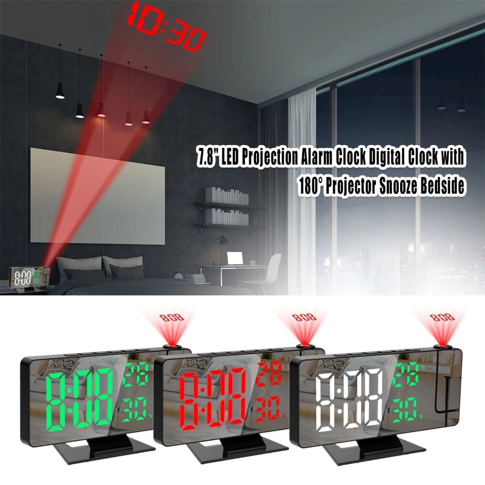 7.8" LED Digital Alarm Clock Thermometer Temperature Humidity Monitor Timer - Image 3 of 4