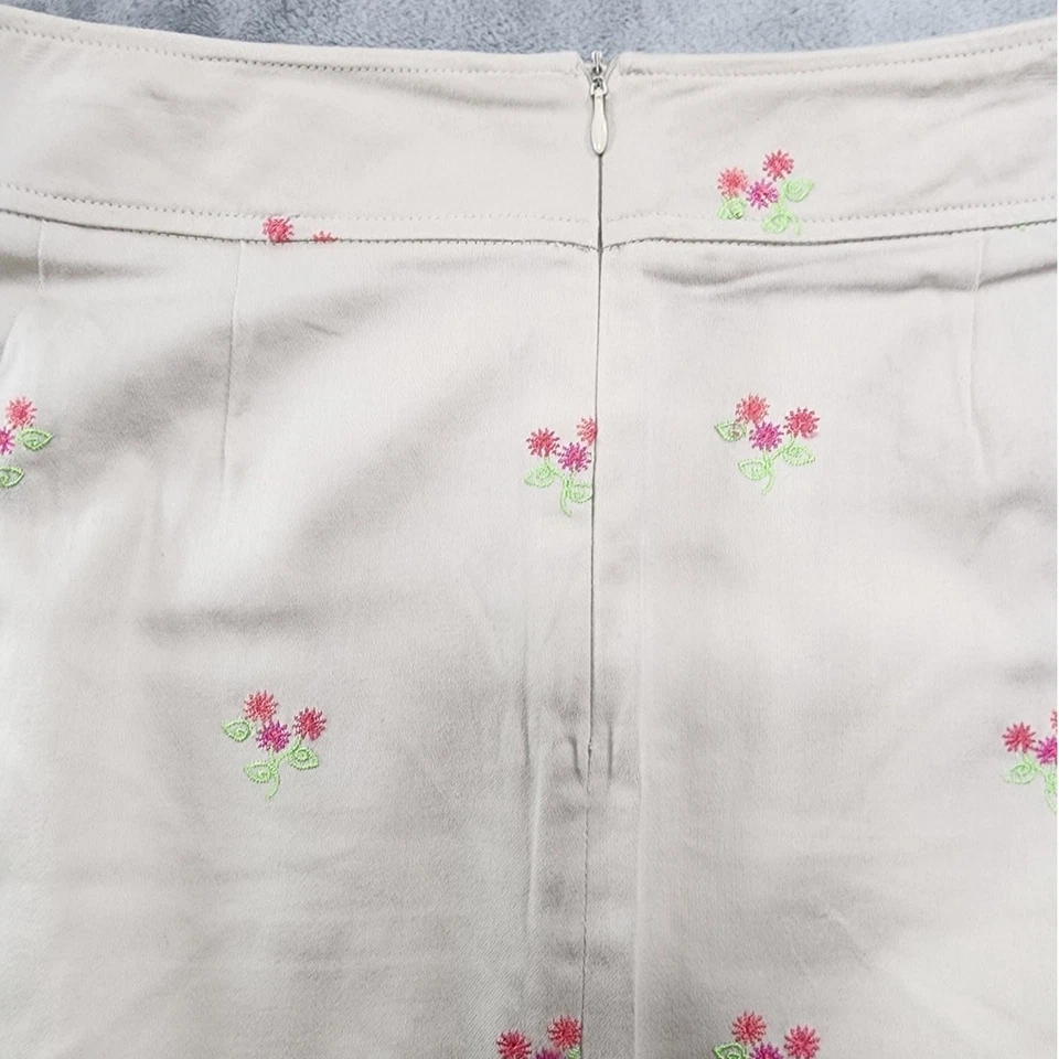 Falda Pendleton Vintage Años 90 Para Mujer 8 Tostado Caqui Bordado Flores Lápiz Preppy Foto 4 de 4