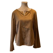 I.N. Studio San Francisco Tan Brown Tie Neck Long Sleeve Blouse Top Size 12