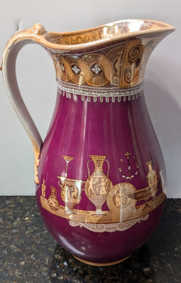 LARGE Antique Victorian Puce China Jug Pitcher Neoclassical Vase