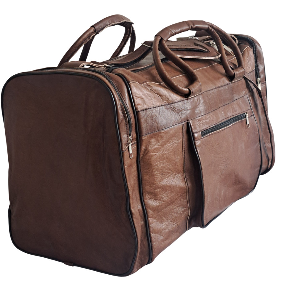 Borsa da viaggio in vera pelle di capra marrone foto 4