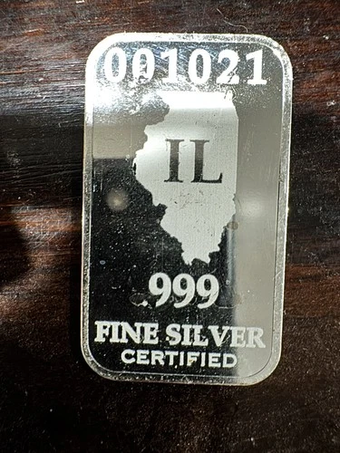 1/2oz Silver Vintage Bar .999 Fine Indian Head Serial Numbered Illinois Bar