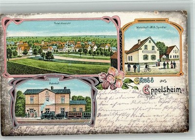 13720277 - 6509 Eppelsheim lithograph station inn Spindler railway post