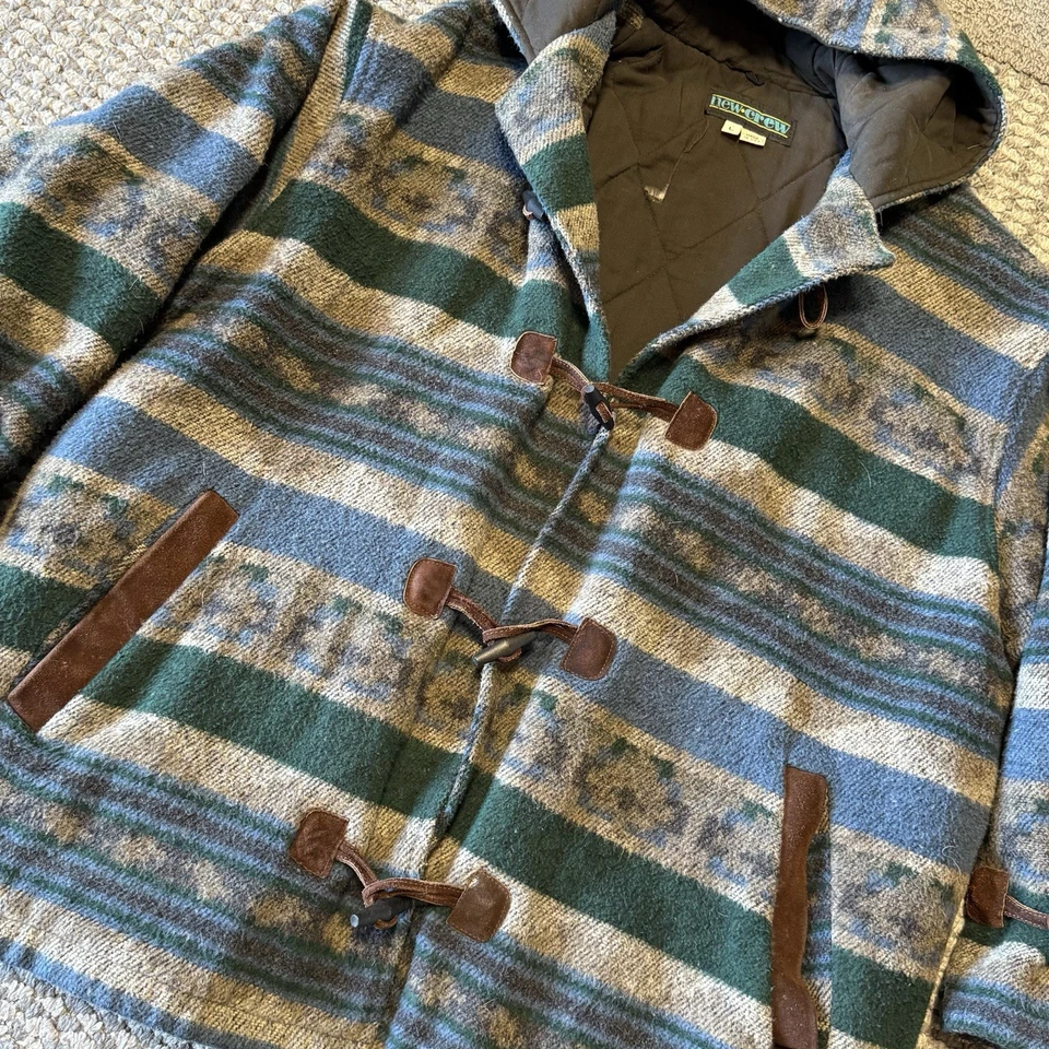 Abrigo de Lona Vintage Nuevo Crew Hecho en EE. UU. Lana Toggle Para Hombre’s L Con Capucha Azteca Rayas Foto 4 de 4