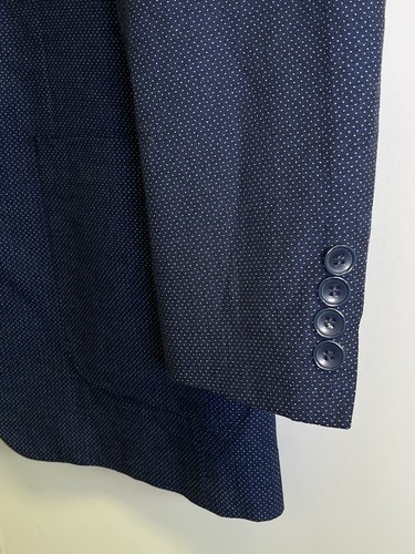 Alan Flusser Cotton Navy Blue White Polka Dot 2-Button L Blazer Jacket Coat - Picture 5 of 12