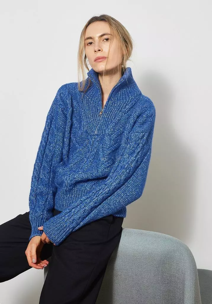 NWT GANNI Nautical Blue Chunky Cable-Knit Zip Sweater Size XXS $445