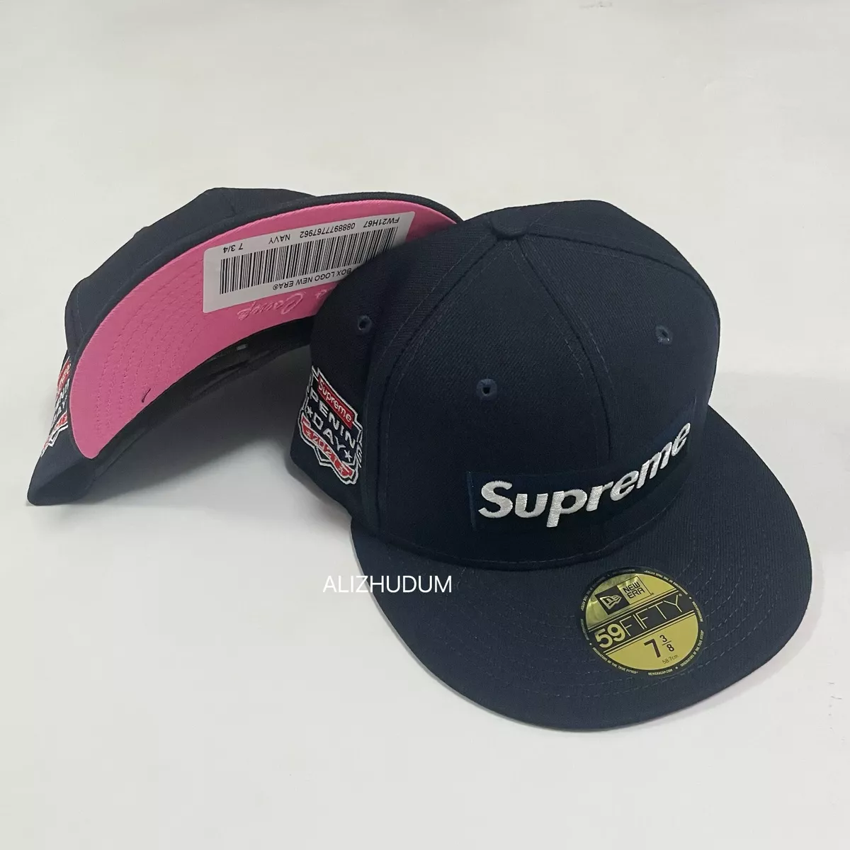 SUPREME FW NO COMB BOX LOGO NEW ERA FITTED HAT NAVY PINK BRIM BRAND NEW