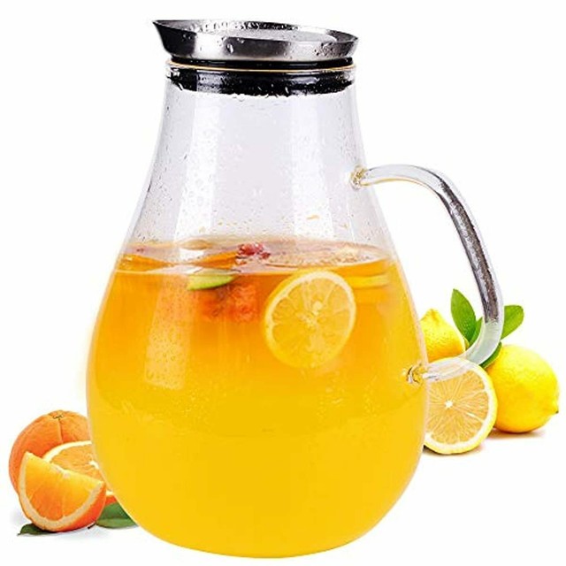 2.5 Liter Glass Pitcher with Lid, 3/5 Gallon Ice Tea Pitchers, 2.6