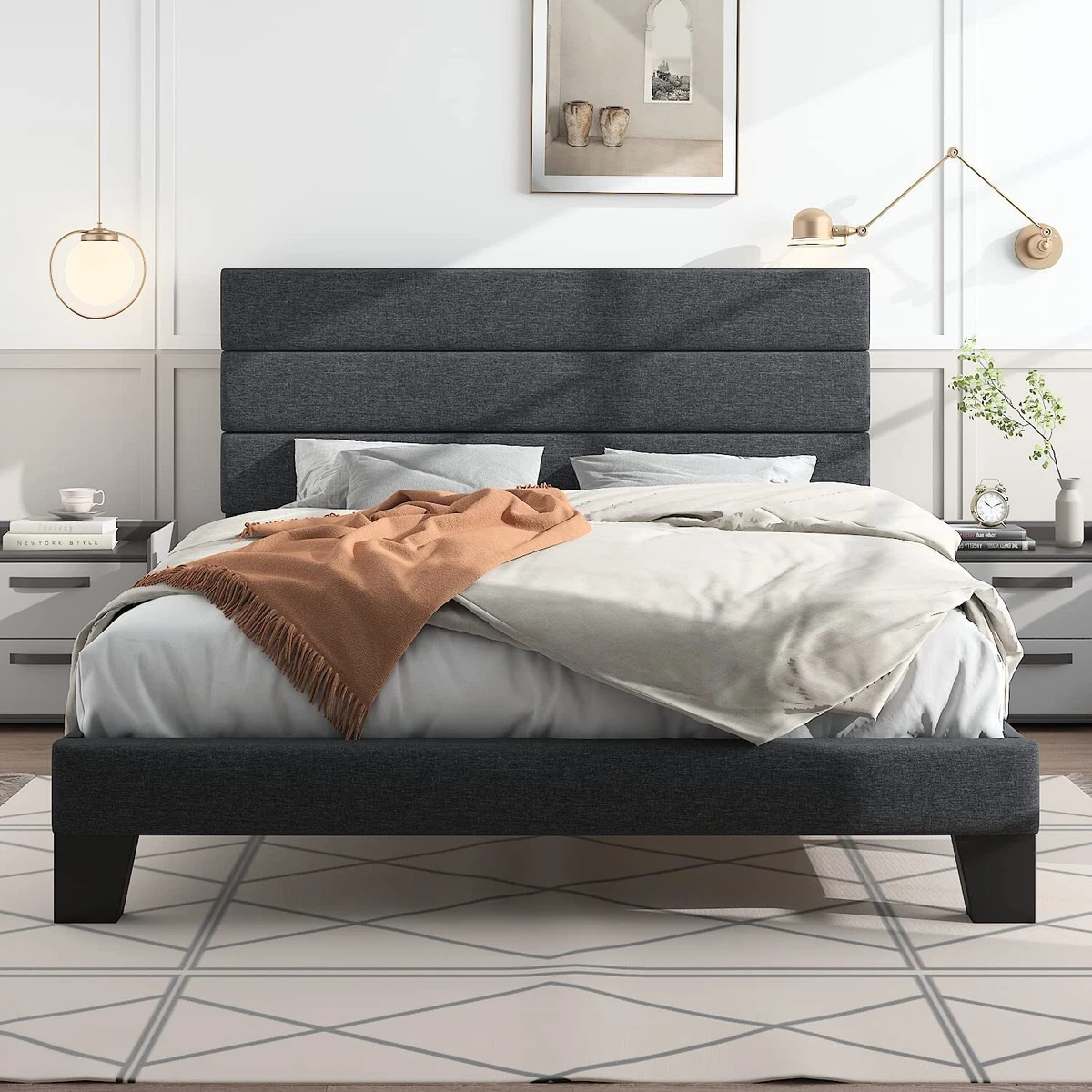 Grey upholstered bed full cheap size