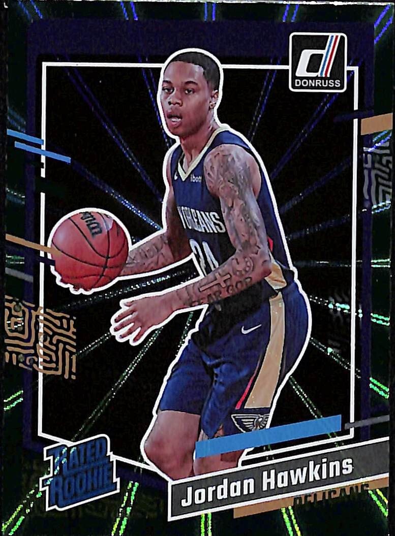 2023-24 Donruss Holo Green Laser Jordan Hawkins #219 Rated Rookie Pelicans