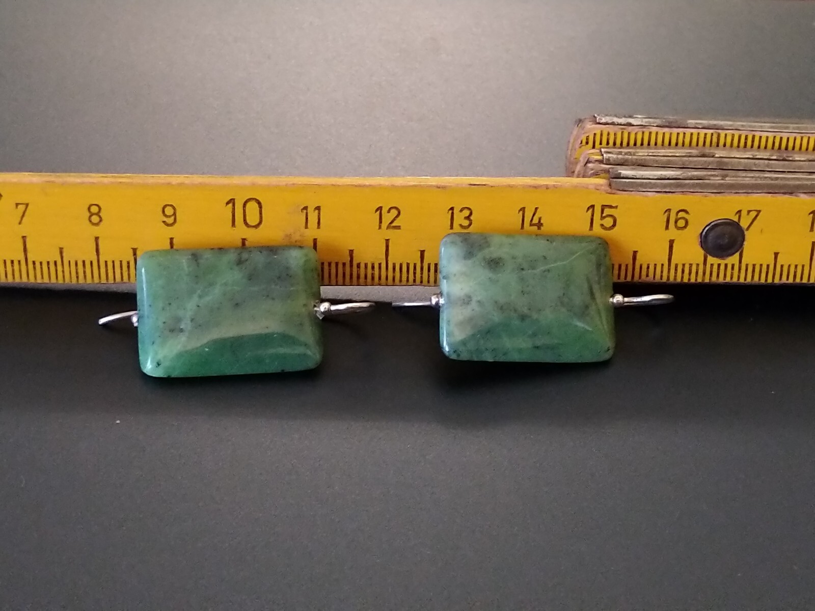 Large Jade Earrings Rectangle SILVER 925 - image 13