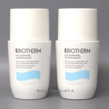2 PACK Biotherm  Lait Corporel Le Deodorant Roll-On Antiperspirant 75ml/2.53oz