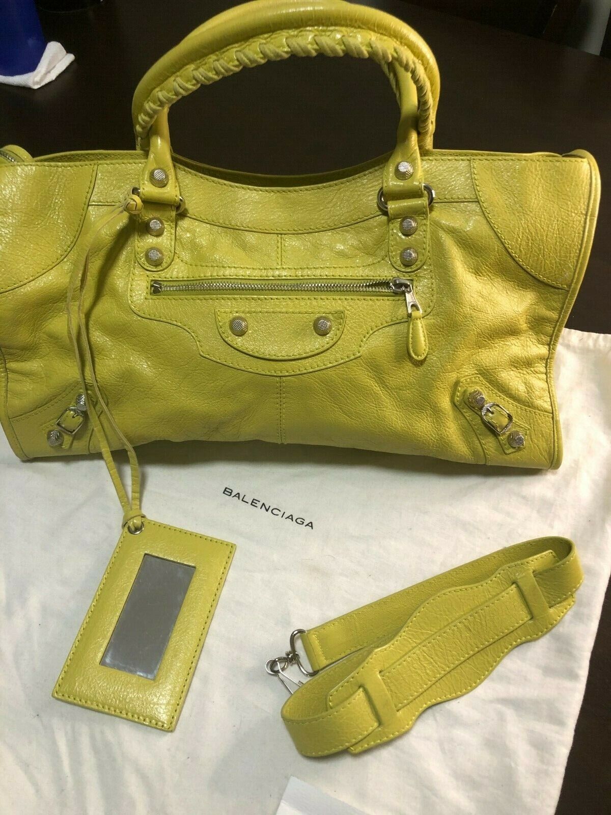 Balenciaga Giant City Yellow Lambskin Hardware handbag strap | eBay