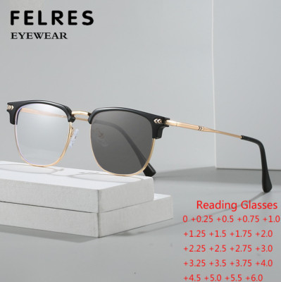 Metal Square Photochromic Reading Glasses For Men Outdoor Fashion Sunglasses New