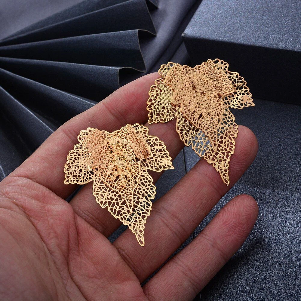 Leaf Drop Earrings Trend Gold Plated Jewelry Women Fashion Classic Copper Alloy