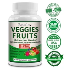 Vegetable and Fruit -120 Capsules - 1350 Mg- support Immune, Digestive, Detox