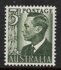 AUSTRALIA 1951  3d GREY - GREEN KING GEORGE VI  STAMP MNH.