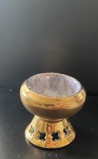 Cuenco de sacarina vintage con tapa - tono dorado con interior color mármol