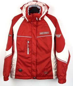 red and white ski jacket