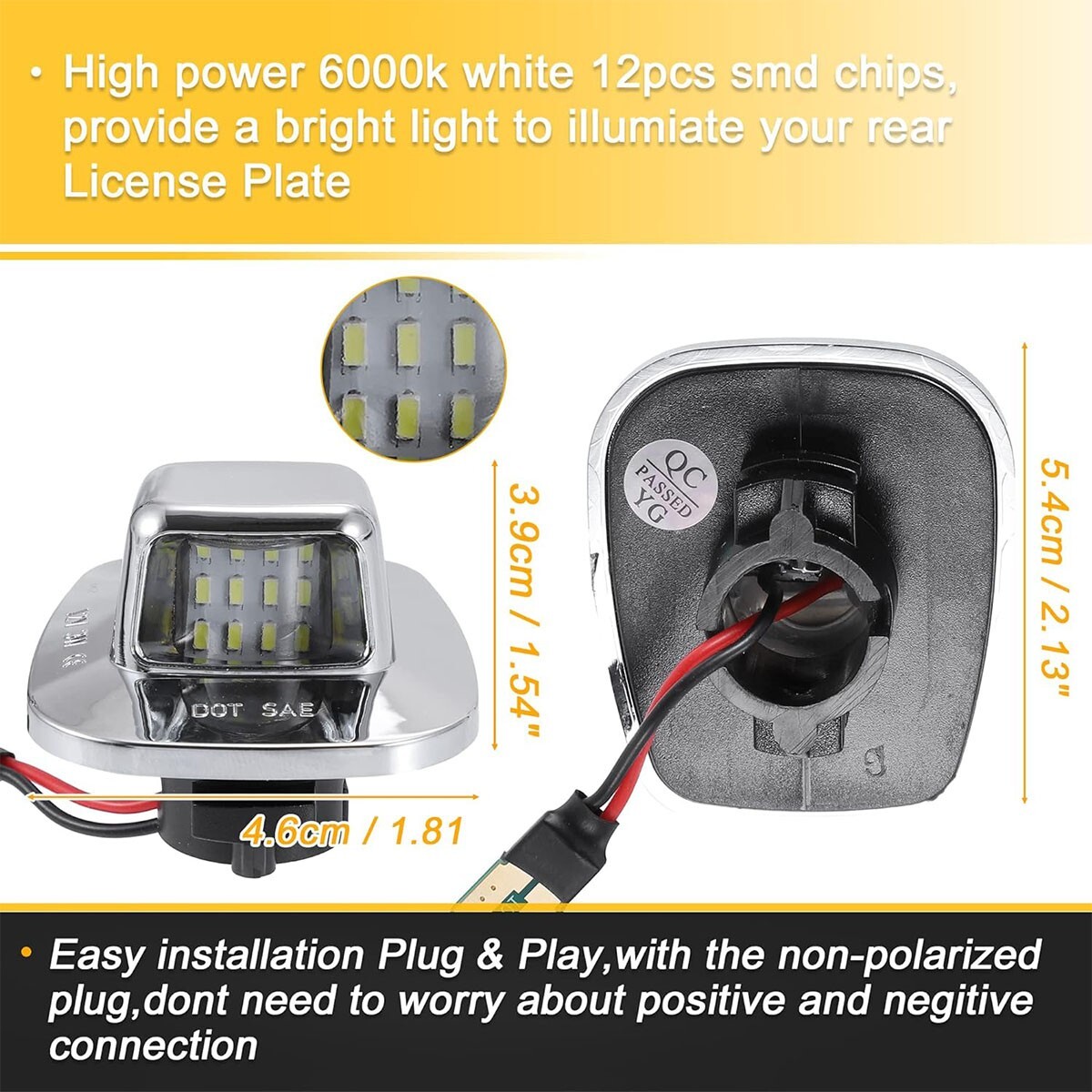 LED License Plate Lights 2pc Bright For 88-00 Chevy C/K 1500 2500 3500 - Plug & Play Chevy Ck Led License Plate Light Kit 2pc Waterproof 6000k - Foto 2