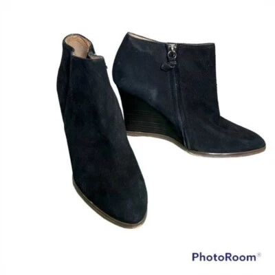 Halogen Ankle Black Suede Heels 9 Dress Wedges Booties 3.75" Side Zipper - Image 1 of 4