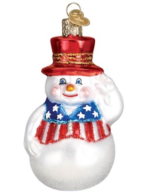 OLD WORLD ORNAMENT ''PATRIOTIC SNOWMAN'' RED WHITE AND BLUE * NEW * FREE SHIPPING
