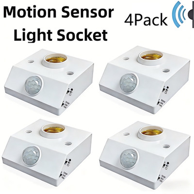 4Pcs PIR Motion Sensor Light Socket 50W Max Infrared Sensor Lamp Base