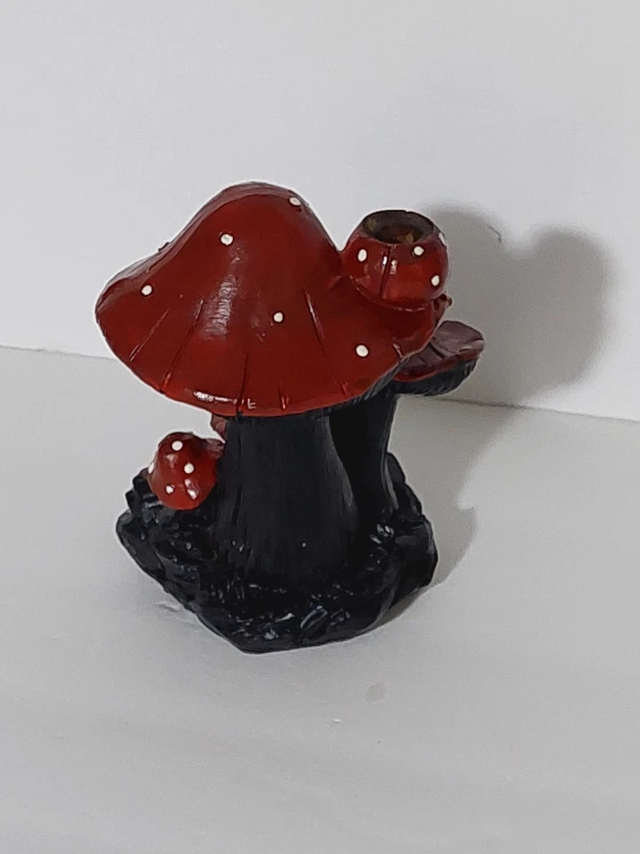 Quemador de incienso Cottagecore Boho Fairy rojo hongo poliresina cono de reflujo 5,5" Foto 3 de 4